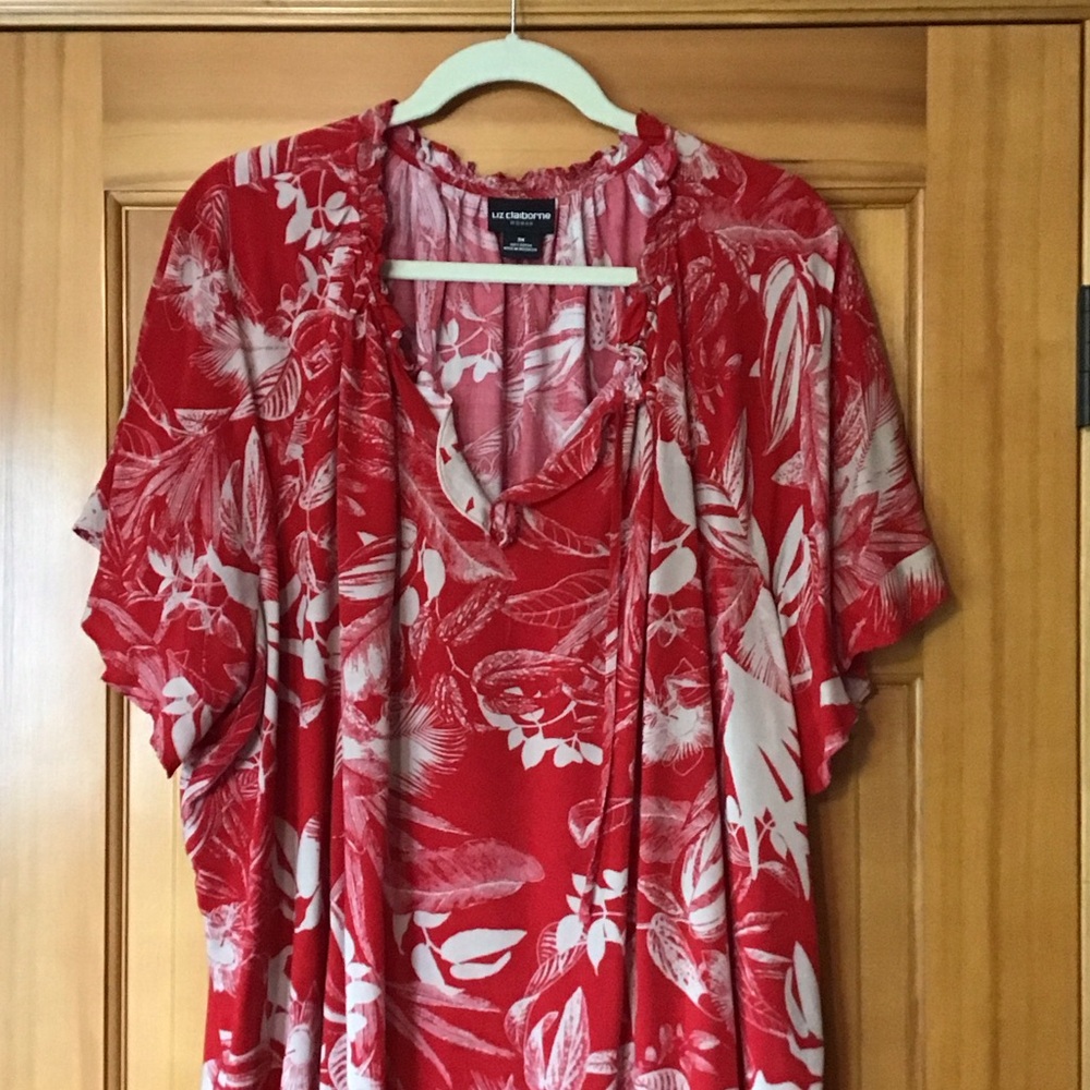 Liz Claiborne Red and White Leaf Print Blouse